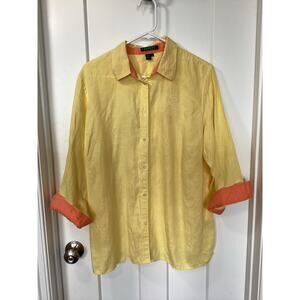 Lauren Ralph Lauren Women's 100% Linen Button‎ Front Shirt Top Yellow Size 1X